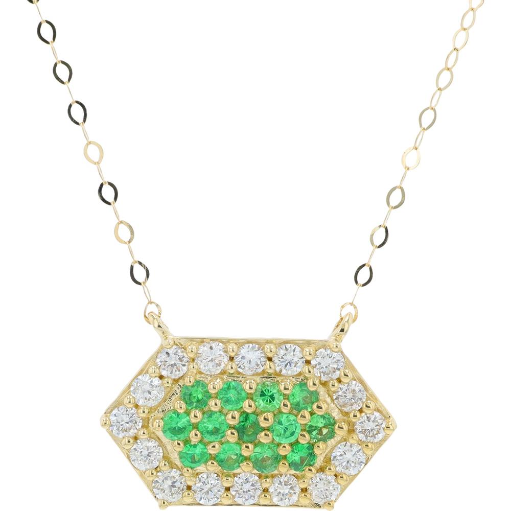 14K Yellow Gold Pendant Necklace with Tsavorite and Diamond Accents - 0.32 Carat Tsavorite, 0.40 Carat Total Diamond Weight