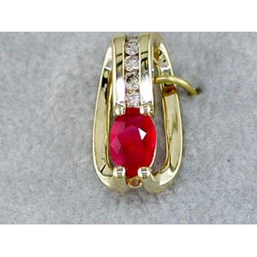 14K Yellow Gold Pendant with 0.45 Carat Oval Ruby and 0.11 Carat Round Diamond Accent - Royal Jewelry