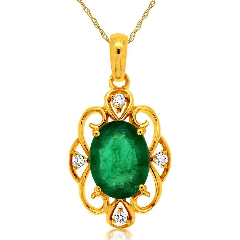 14K Yellow Gold Pendant with 1.10 Carat Oval Emerald and 0.04 Carat Diamond Accents - Royal Jewelry
