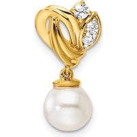 14K Yellow Gold Pendant with 1/10 Carat Round Diamonds and Freshwater Cultured Pearl - 7-8mm Pearl Size by Monteluci Fine Jewelry