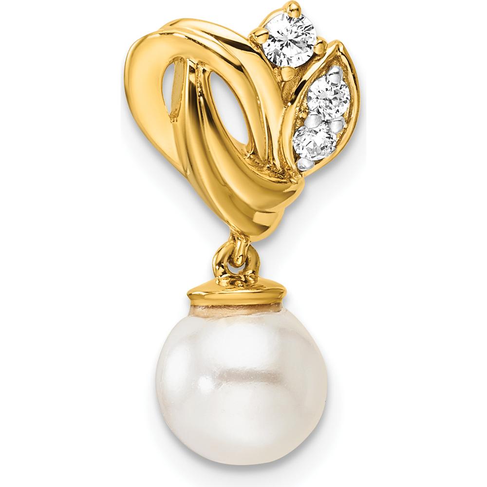 14K Yellow Gold Pendant with 1/10 Carat Round Diamonds and Freshwater Cultured Pearl - 7-8mm Pearl Size by Monteluci Fine Jewelry