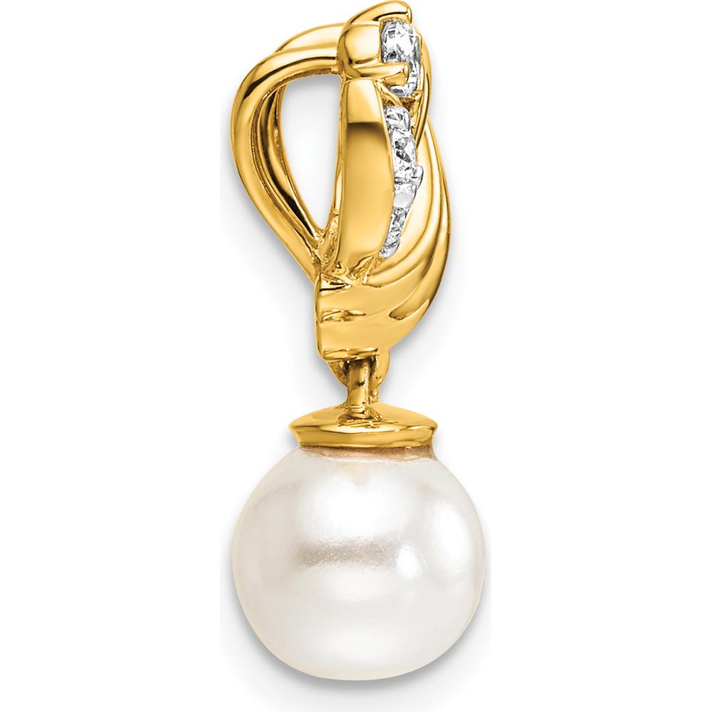 14K Yellow Gold Pendant with 1/10 Carat Round Diamonds and Freshwater Cultured Pearl - 7-8mm Pearl Size by Monteluci Fine Jewelry