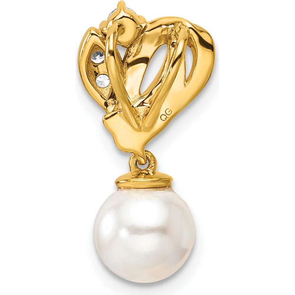 14K Yellow Gold Pendant with 1/10 Carat Round Diamonds and Freshwater Cultured Pearl - 7-8mm Pearl Size by Monteluci Fine Jewelry