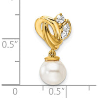 14K Yellow Gold Pendant with 1/10 Carat Round Diamonds and Freshwater Cultured Pearl - 7-8mm Pearl Size by Monteluci Fine Jewelry
