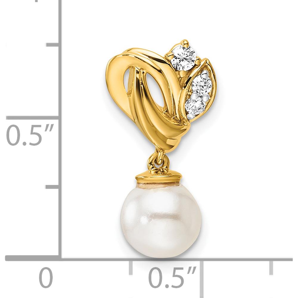 14K Yellow Gold Pendant with 1/10 Carat Round Diamonds and Freshwater Cultured Pearl - 7-8mm Pearl Size by Monteluci Fine Jewelry