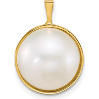 14K Yellow Gold Pendant with 12-13mm White Round Saltwater Cultured Mabe Pearl by Monteluci Fine Jewelry