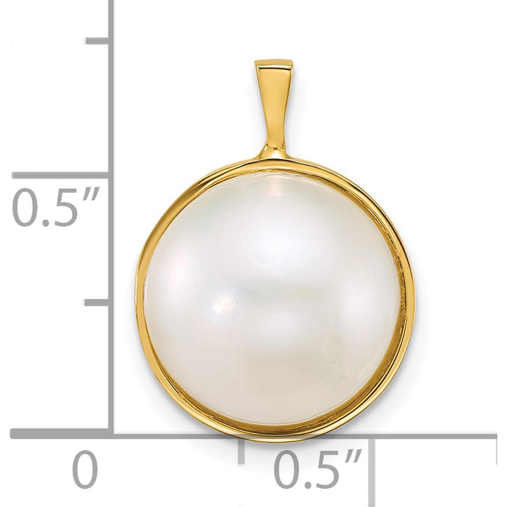 14K Yellow Gold Pendant with 12-13mm White Round Saltwater Cultured Mabe Pearl by Monteluci Fine Jewelry