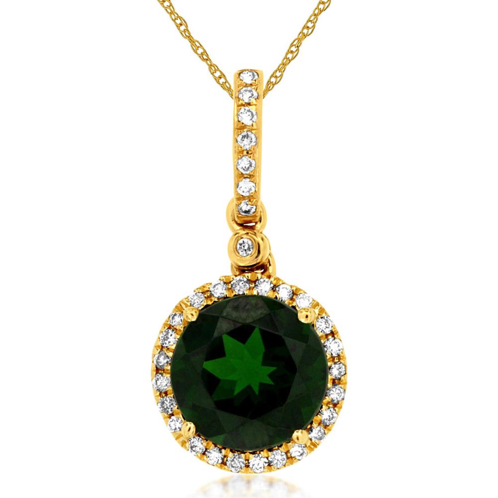14K Yellow Gold Pendant with 2.00 Carat Round Russalite and 0.12 Carat Diamond Halo - Royal Jewelry