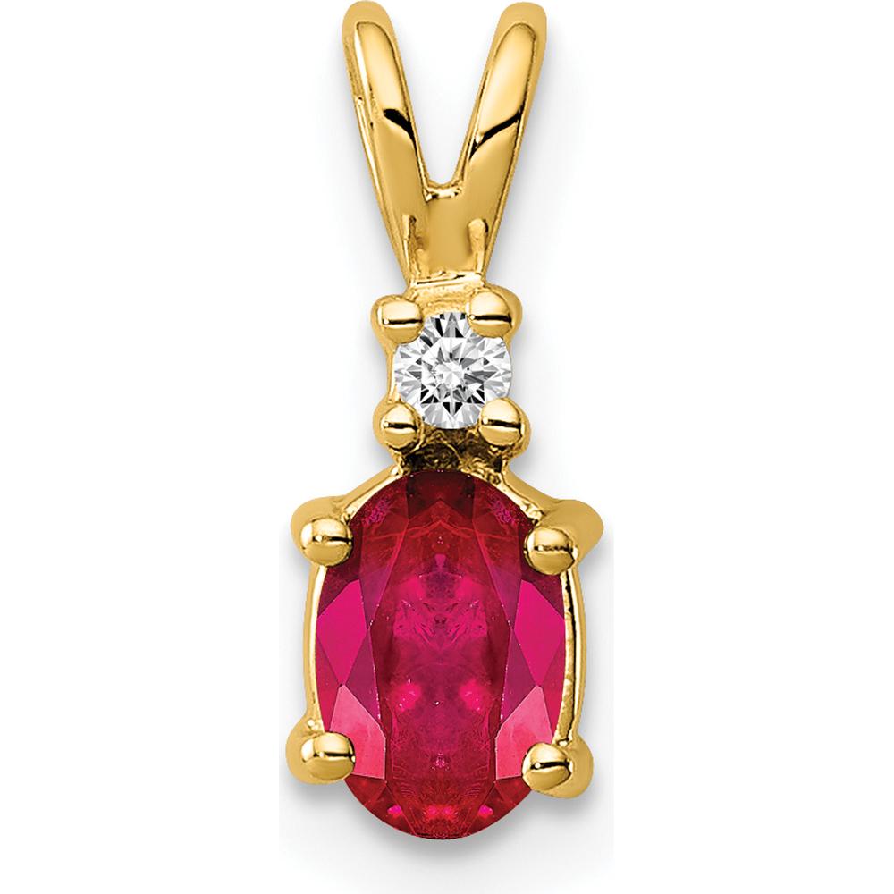 14K Yellow Gold Pendant with 6x4mm Oval Ruby and AA Diamond - 0.6 Carat Ruby, 0.02 Carat Diamond by Monteluci Fine Jewelry