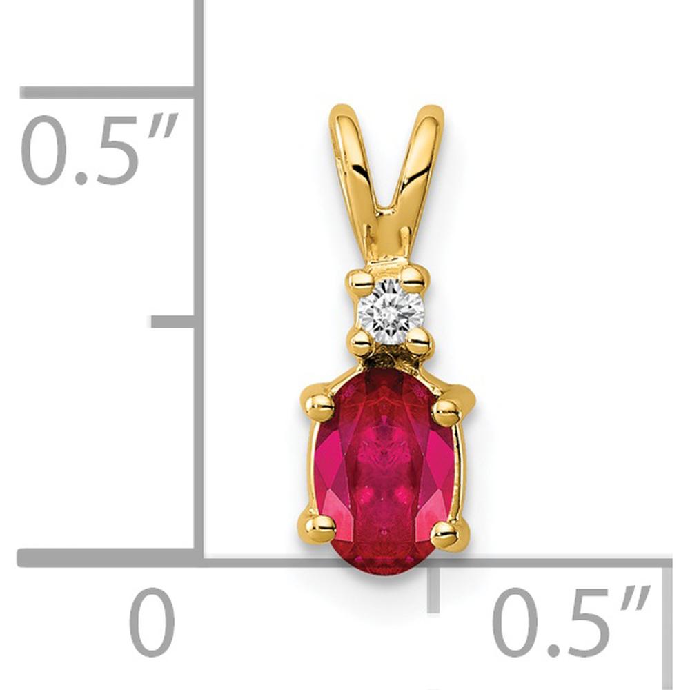 14K Yellow Gold Pendant with 6x4mm Oval Ruby and AA Diamond - 0.6 Carat Ruby, 0.02 Carat Diamond by Monteluci Fine Jewelry