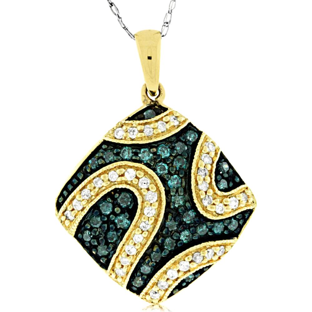 14K Yellow Gold Pendant with Blue and White Diamonds - 0.50 Carats Total Diamond Weight