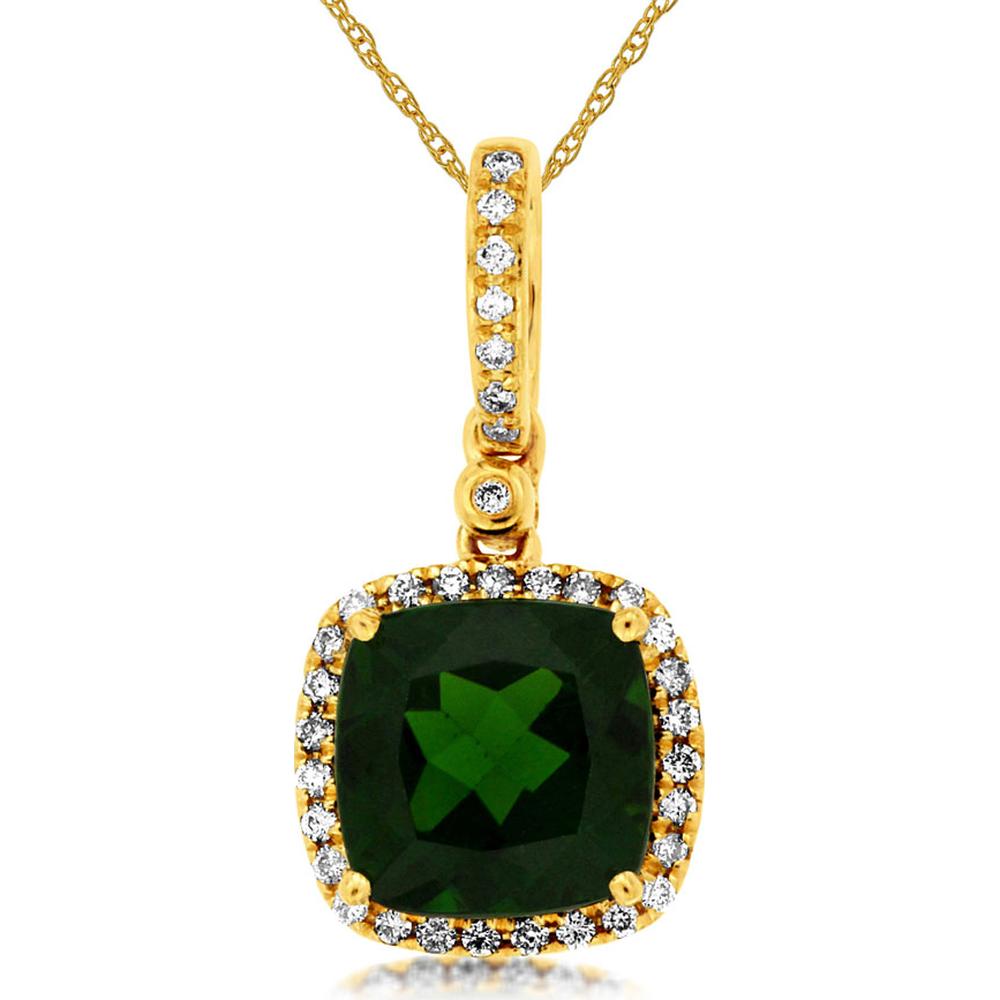 14K Yellow Gold Pendant with Cushion Cut Russalite and Diamond Halo - 2.15 Carat Russalite, 0.14 Carat Diamond Total Weight - Royal Jewelry