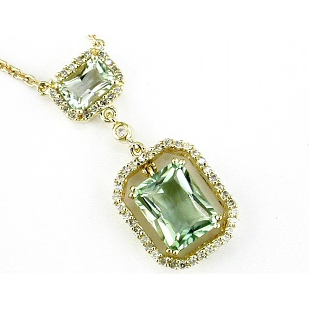 14K Yellow Gold Pendant with Emerald Cut Green Amethyst - 2.80 Carats Green Amethyst & 0.30 Carats Round Diamond Total Weight