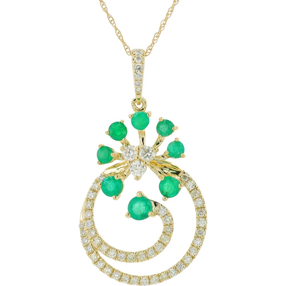 14K Yellow Gold Pendant with Emeralds and Diamonds - 0.75 Carat Emerald, 0.52 Carat Diamond Total Weight