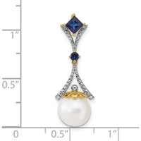 14K Yellow Gold Pendant with Freshwater Cultured Pearl, Lab Created Sapphire, and Diamond Accents - 0.40 Carat Total Sapphire Weight by Monteluci Fine Jewelry