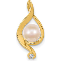 14K Yellow Gold Pendant with Freshwater Pearl and AA Diamond - 0.015 Carat Diamond Weight by Monteluci Fine Jewelry