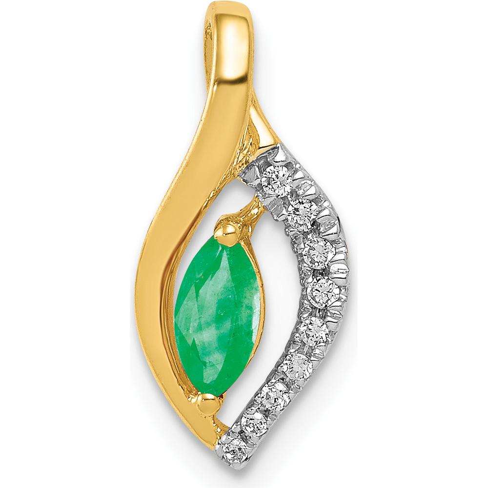 14K Yellow Gold Pendant with Marquise Emerald and Round Diamonds - 0.22 Carat Total Emerald Weight, 0.02 Carat Total Diamond Weight by Lumare Gioia