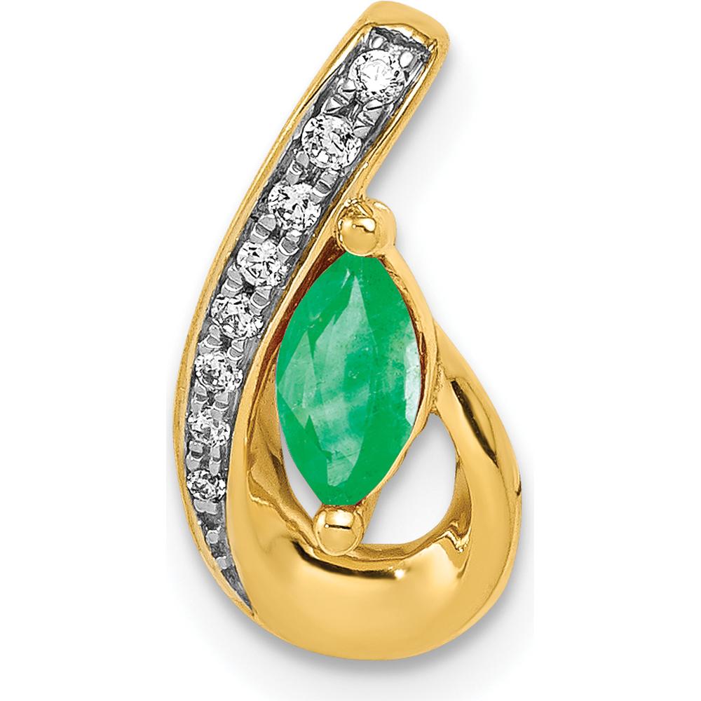 14K Yellow Gold Pendant with Marquise Emerald and Round Diamonds - 0.23 Carat Emerald, 0.026 Carat Total Diamond Weight by Lumare Gioia