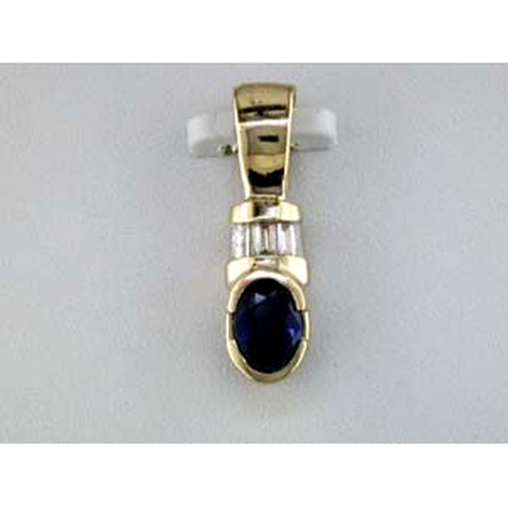 14K Yellow Gold Pendant with Oval Bezel-Set Sapphire and Channel-Set Baguette Diamonds - 0.50 Carat Sapphire, 0.10 Carat Diamond Total Weight - Royal Jewelry