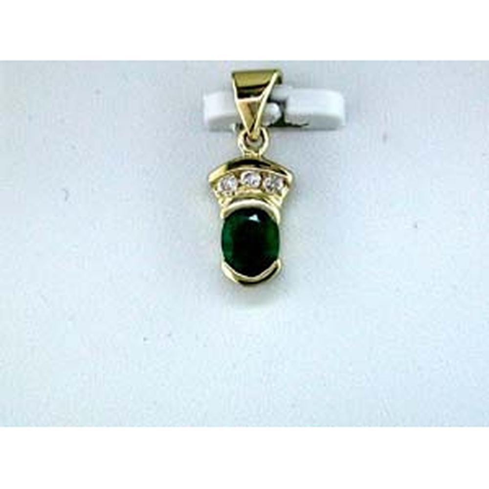 14K Yellow Gold Pendant with Oval Emerald and Round Diamond Accents - 0.40 Carat Emerald & 0.04 Carat Total Diamond Weight - Royal Jewelry