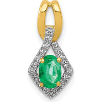 14K Yellow Gold Pendant with Oval Emerald and Round Diamond Halo - 0.42 Carat Emerald, 0.005 Carat Diamond by Lumare Gioia