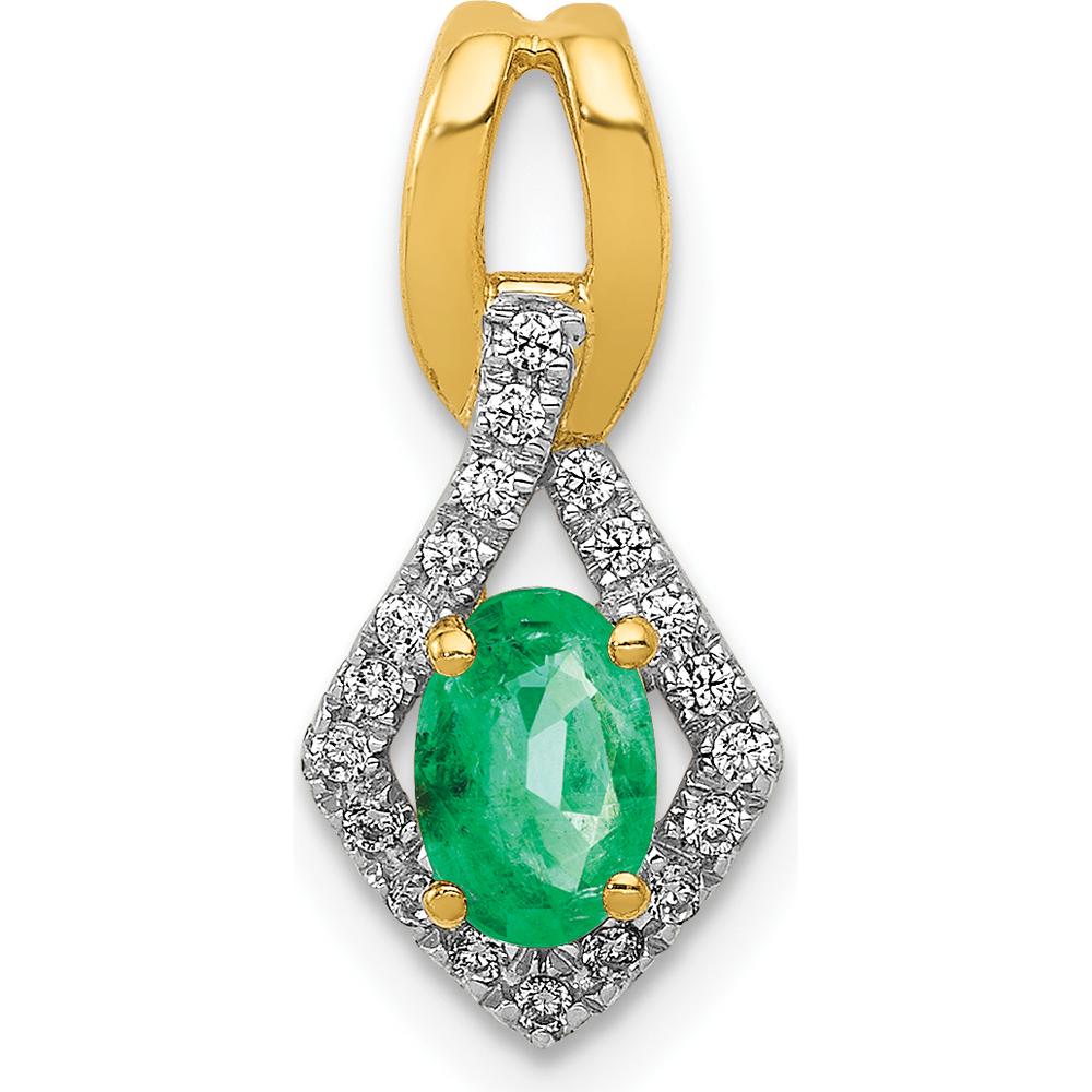 14K Yellow Gold Pendant with Oval Emerald and Round Diamond Halo - 0.42 Carat Emerald, 0.005 Carat Diamond by Lumare Gioia