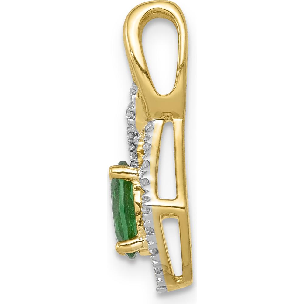 14K Yellow Gold Pendant with Oval Emerald and Round Diamond Halo - 0.42 Carat Emerald, 0.005 Carat Diamond by Lumare Gioia