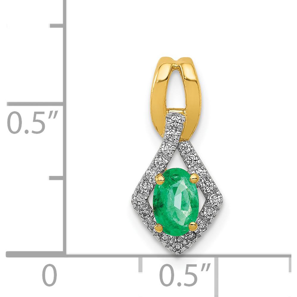 14K Yellow Gold Pendant with Oval Emerald and Round Diamond Halo - 0.42 Carat Emerald, 0.005 Carat Diamond by Lumare Gioia