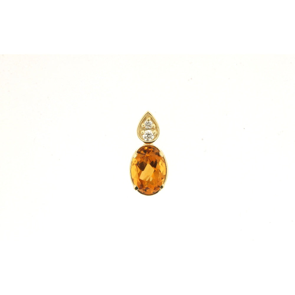 14K Yellow Gold Pendant with Oval Faceted Citrine and Round Diamond Accents - 0.68 Carat Citrine and 0.04 Carat Diamond Total Weight - Royal Jewelry