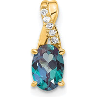 14K Yellow Gold Pendant with Oval Lab-Created Alexandrite and Round Diamond Accents - 0.725 Carat Alexandrite Weight by Oro Pregiato