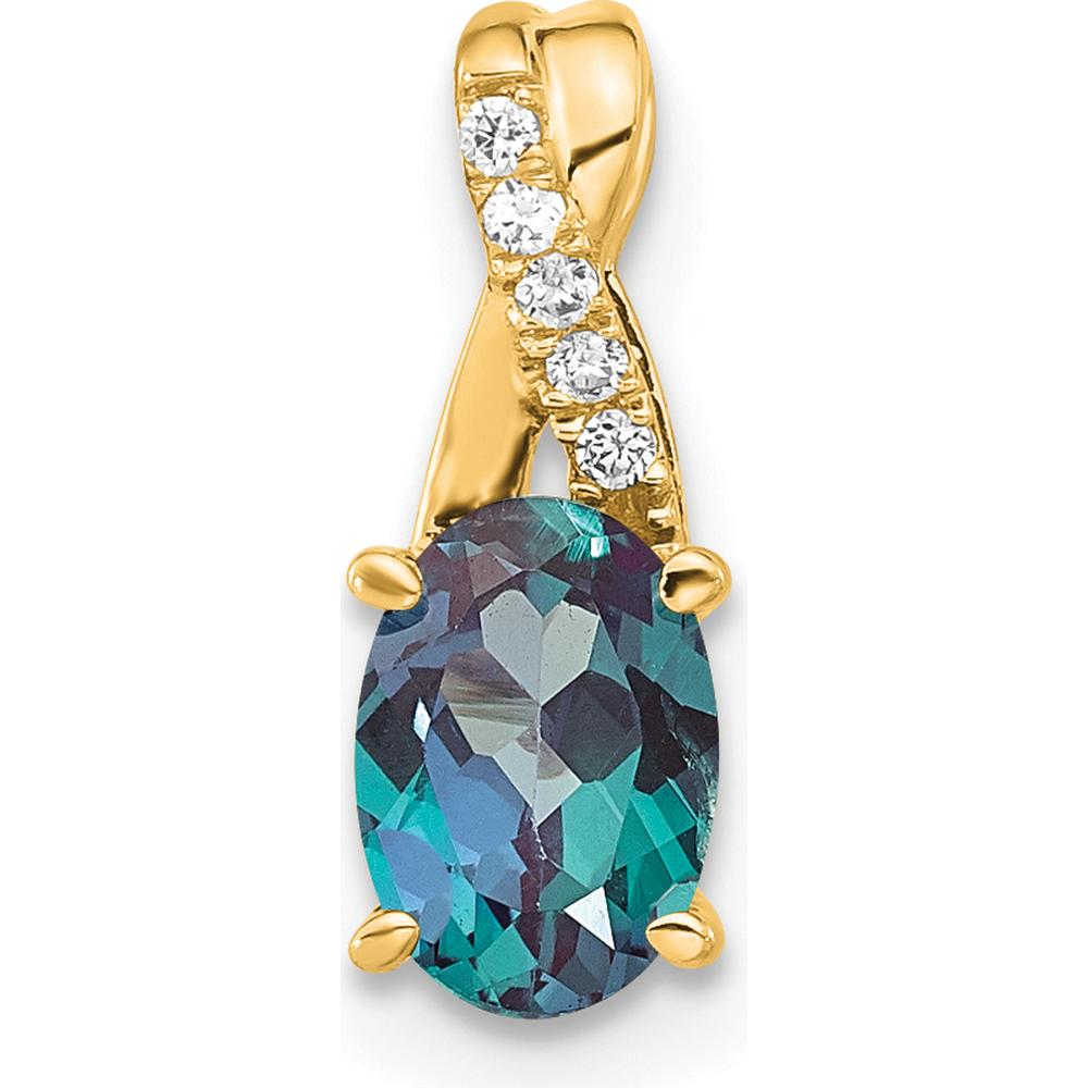 14K Yellow Gold Pendant with Oval Lab-Created Alexandrite and Round Diamond Accents - 0.725 Carat Alexandrite Weight by Oro Pregiato