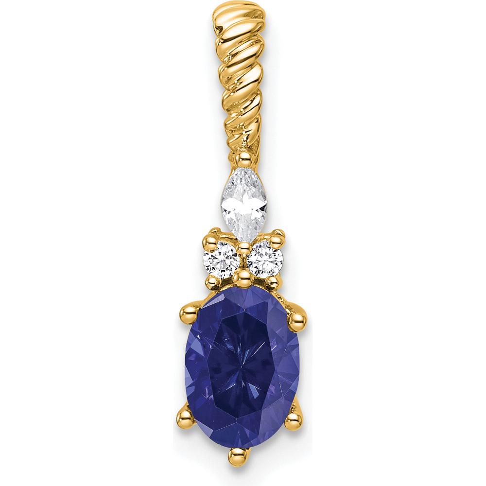 14K Yellow Gold Pendant with Oval Lab Created Sapphire and Round Diamonds - 1.01 Carat Total Diamond Weight by Oro Pregiato