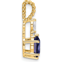 14K Yellow Gold Pendant with Oval Lab Created Sapphire and Round Diamonds - 1.01 Carat Total Diamond Weight by Oro Pregiato