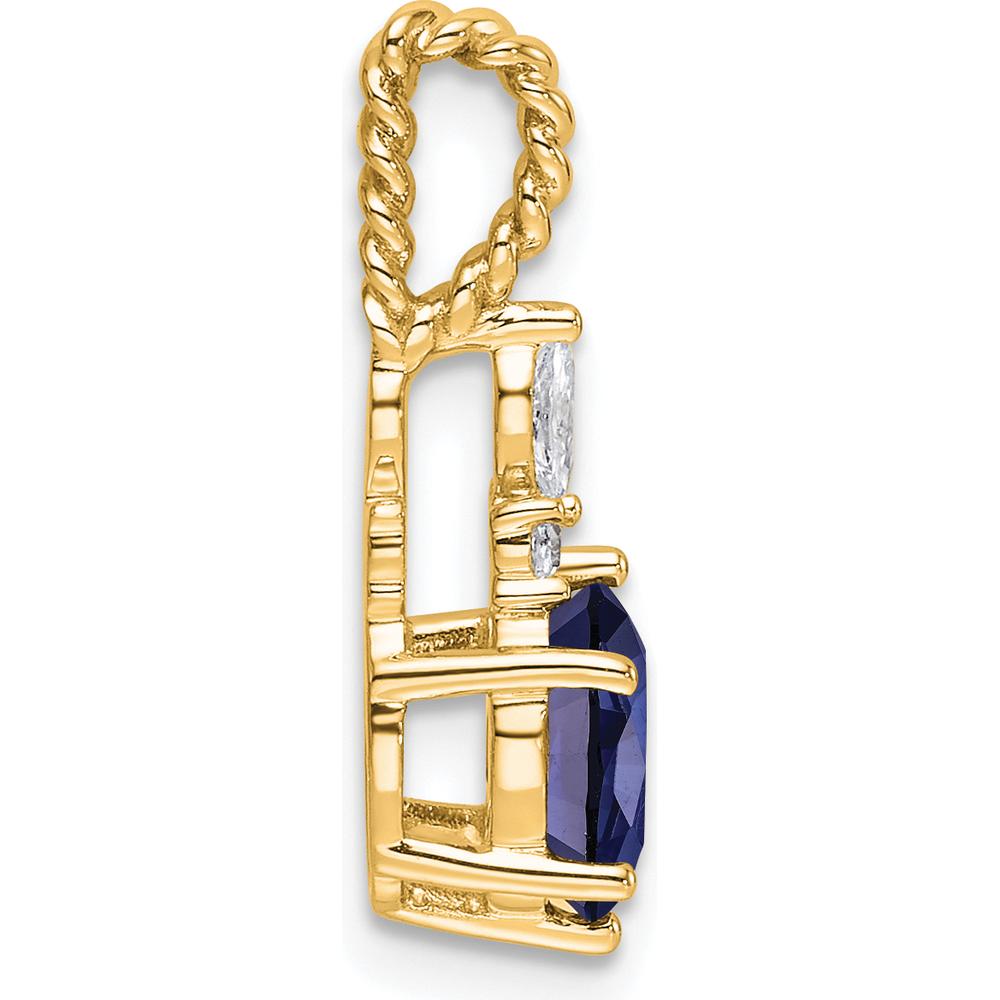 14K Yellow Gold Pendant with Oval Lab Created Sapphire and Round Diamonds - 1.01 Carat Total Diamond Weight by Oro Pregiato