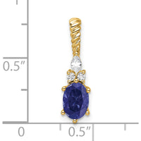 14K Yellow Gold Pendant with Oval Lab Created Sapphire and Round Diamonds - 1.01 Carat Total Diamond Weight by Oro Pregiato