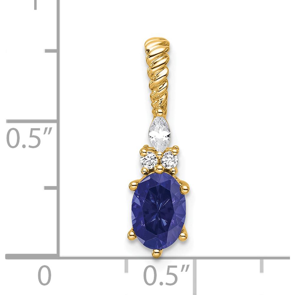 14K Yellow Gold Pendant with Oval Lab Created Sapphire and Round Diamonds - 1.01 Carat Total Diamond Weight by Oro Pregiato