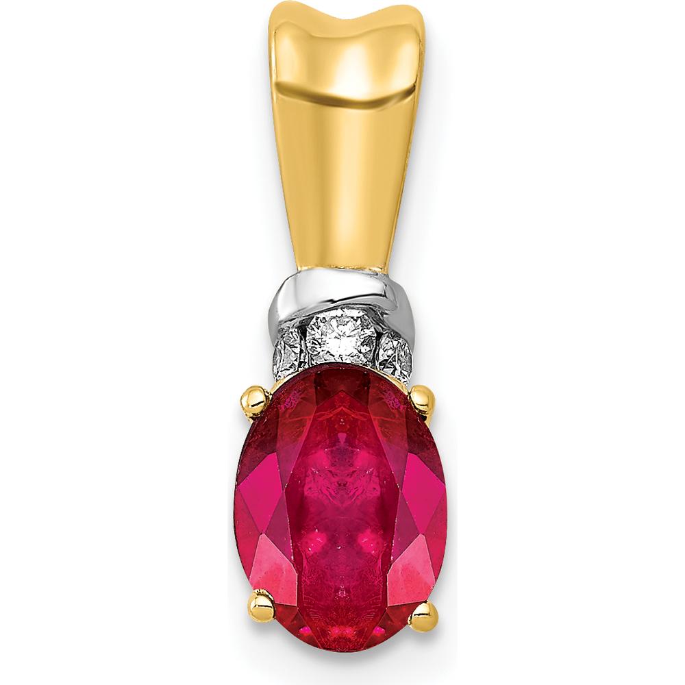 14K Yellow Gold Pendant with Oval Ruby and Diamond Accents - 0.66 Carat Ruby, 0.015 Carat Diamonds by Lumare Gioia