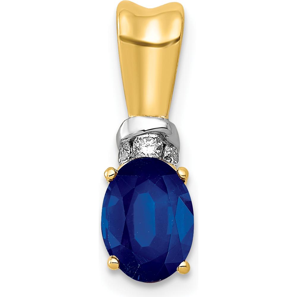 14K Yellow Gold Pendant with Oval Sapphire and Round Diamond Accents - 0.66 Carat Sapphire, 0.045 Carat Total Diamond Weight by Lumare Gioia