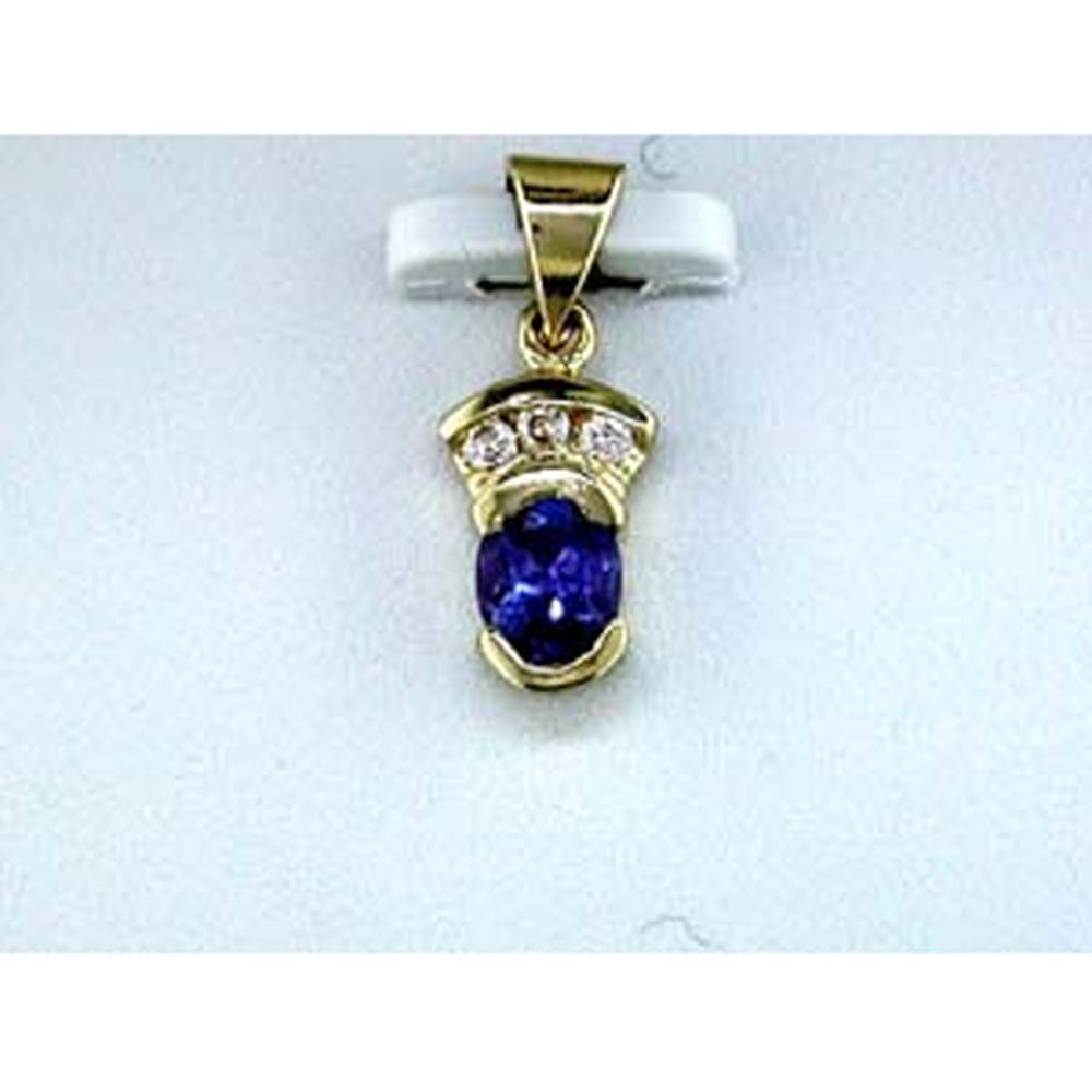 14K Yellow Gold Pendant with Oval Tanzanite and Diamond Crown Accent - 0.35 Carat Tanzanite, 0.04 Carat Total Diamond Weight - Royal Jewelry