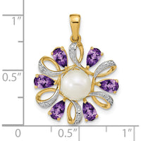 14K Yellow Gold Pendant with Pear-Shaped Amethyst, Round Diamonds, and Freshwater Cultured Pearl - 1.5 Carat Total Amethyst Weight by Oro Pregiato