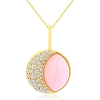 14K Yellow Gold Pendant with Pink Mother of Pearl Crescent and Pave-Set Round Diamonds - 0.24 Carat Total Diamond Weight - Royal Jewelry