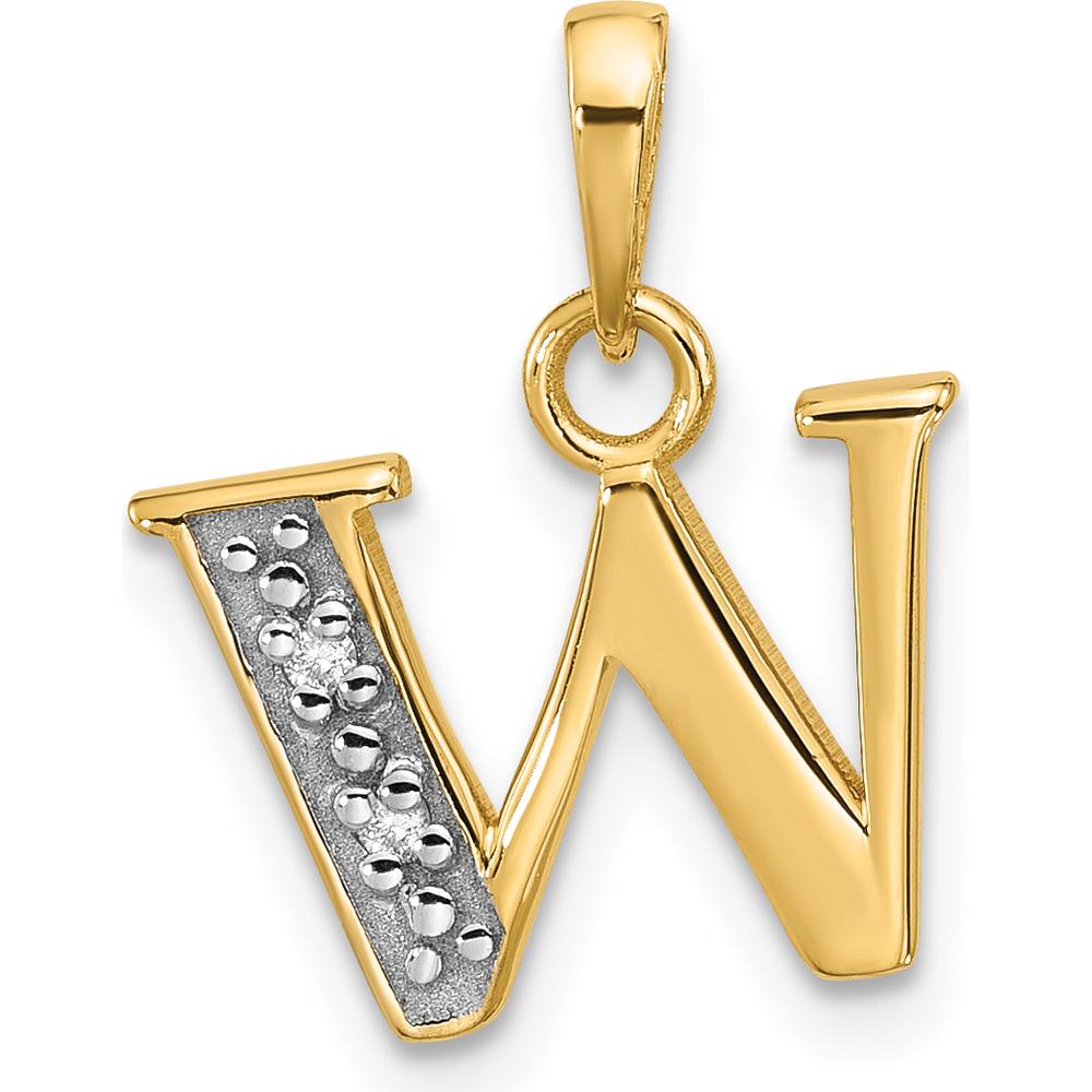 14K Yellow Gold Pendant with Rhodium Accents and Round Diamond "W" Initial Charm - 0.01 Carat Diamond Weight by Oro Pregiato