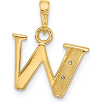 14K Yellow Gold Pendant with Rhodium Accents and Round Diamond "W" Initial Charm - 0.01 Carat Diamond Weight by Oro Pregiato