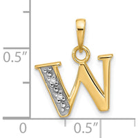 14K Yellow Gold Pendant with Rhodium Accents and Round Diamond "W" Initial Charm - 0.01 Carat Diamond Weight by Oro Pregiato