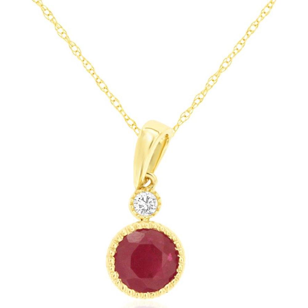 14K Yellow Gold Pendant with Round Ruby 0.65 Carats and Diamond Accent 0.03 Carats