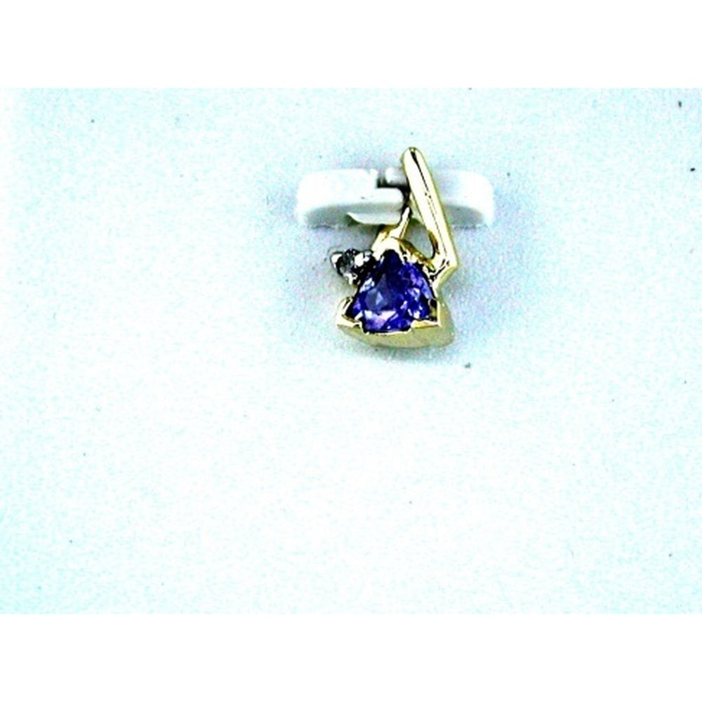 14K Yellow Gold Pendant with Trillion-Cut Tanzanite and Round Diamond Accent - 0.25 Carat Tanzanite and 0.18 Carat Diamond - Royal Jewelry
