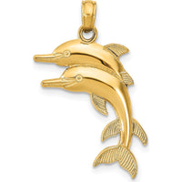 14K Yellow Gold Pendant with Two Jumping Dolphins Motif by Oro Pregiato
