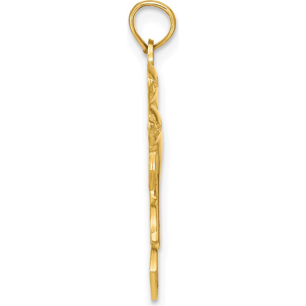 14K Yellow Gold Pendant with Two Jumping Dolphins Motif by Oro Pregiato
