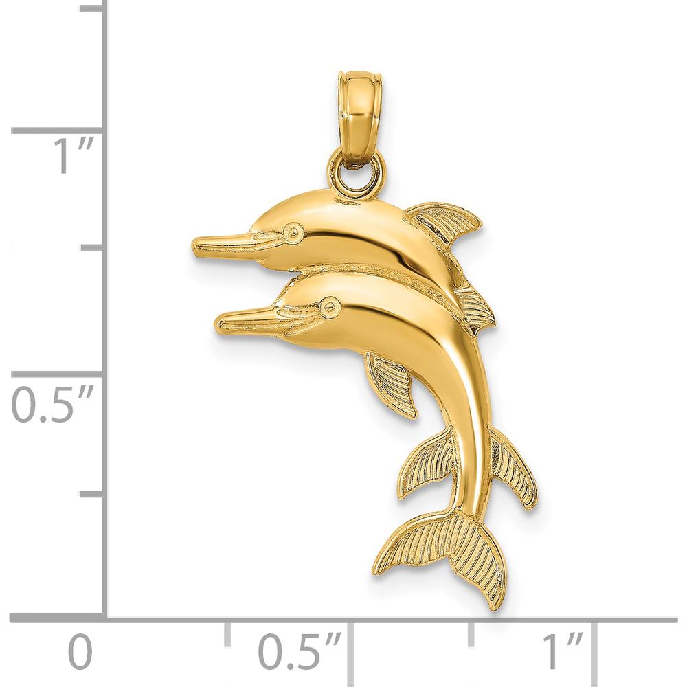 14K Yellow Gold Pendant with Two Jumping Dolphins Motif by Oro Pregiato