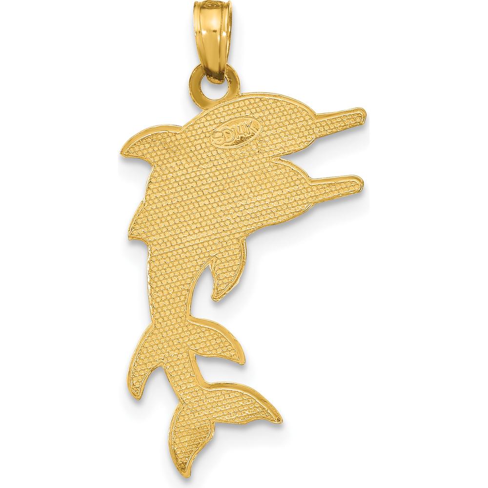 14K Yellow Gold Pendant with Two Jumping Dolphins Motif by Oro Pregiato